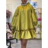 A-Line Long Sleeves Bowknot Pleated Rhine Stones Ruffled Solid Color Mock Neck Mini Dresses