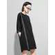 Original Black Zipper Batwing Sleeve Round-Neck Mini Dress