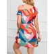 Contrast Color Hollow Split-Joint Loose One-Shoulder Mini Dresses