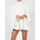 Solid Color High-Neck Backless Flared Sleeves Mini Dress