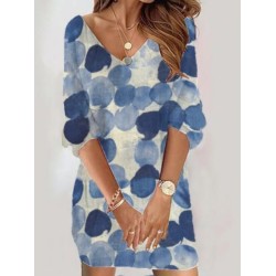 Original Printed Contrast Color Polka-Dot Half Sleeves Mini Dress