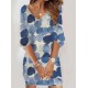 Original Printed Contrast Color Polka-Dot Half Sleeves Mini Dress