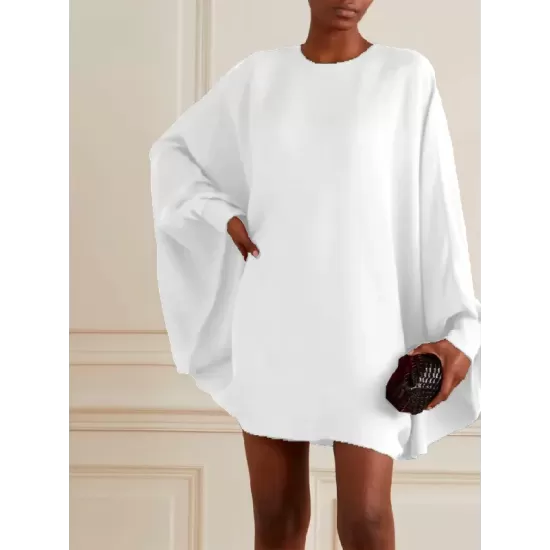 Simple Long Batwing Sleeves Solid Color Round-Neck Mini Dresses