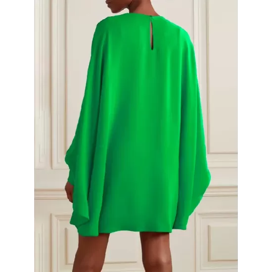 Simple Long Batwing Sleeves Solid Color Round-Neck Mini Dresses