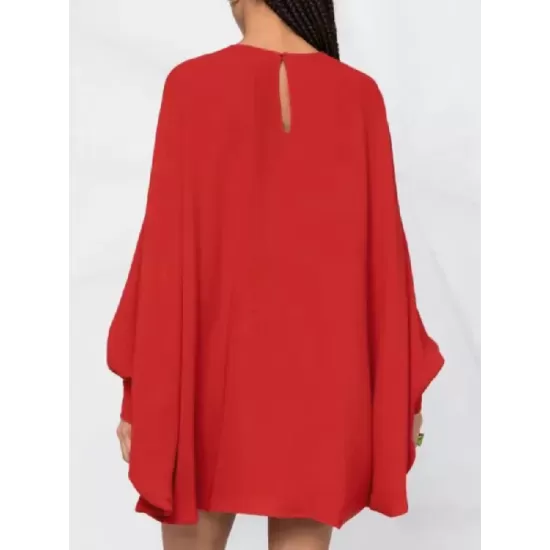 Simple Long Batwing Sleeves Solid Color Round-Neck Mini Dresses