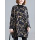 Artistic Retro Loose Long Sleeves Keep Warm Floral Printed High-Neck Mini Dresses