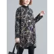 Artistic Retro Loose Long Sleeves Keep Warm Floral Printed High-Neck Mini Dresses