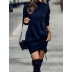 Casual Long Sleeves Solid Color High-Neck Mini Dresses