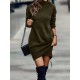 Casual Long Sleeves Solid Color High-Neck Mini Dresses