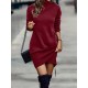 Casual Long Sleeves Solid Color High-Neck Mini Dresses