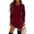 Casual Loose Long Sleeves Solid Color Round-Neck Mini Dresses