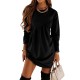 Casual Loose Long Sleeves Solid Color Round-Neck Mini Dresses