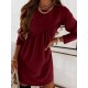 Casual Loose Long Sleeves Solid Color Round-Neck Mini Dresses