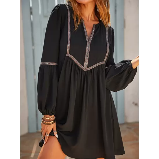 Vacation A-Line Solid Color V-Neck Mini Dress