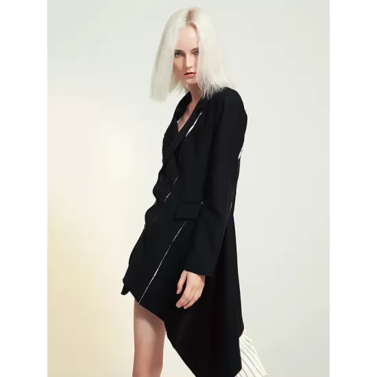 Casual Skinny Long Sleeves Striped Split-Joint Lapel Collar Blazer Mini Dresses