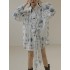 Original Loose Long Sleeves Buttoned Contrast Color Printed Lapel Collar Mini Dresses