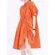 Asymmetric Pleated Solid Color Loose Short Sleeves Stand Collar Shirt Dress Mini Dresses