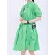 Asymmetric Pleated Solid Color Loose Short Sleeves Stand Collar Shirt Dress Mini Dresses