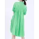 Asymmetric Pleated Solid Color Loose Short Sleeves Stand Collar Shirt Dress Mini Dresses