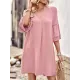 Falbala Solid Color Loose Short Sleeves V-Neck Mini Dresses