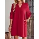 Falbala Solid Color Loose Short Sleeves V-Neck Mini Dresses