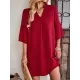 Falbala Solid Color Loose Short Sleeves V-Neck Mini Dresses