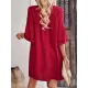 Falbala Solid Color Loose Short Sleeves V-Neck Mini Dresses