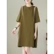 Split-Joint Loose Short Sleeves Round-Neck Mini Dresses