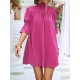 Solid Color Half Sleeves Loose High-Neck Mini Dresses