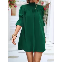 Solid Color Half Sleeves Loose High-Neck Mini Dresses