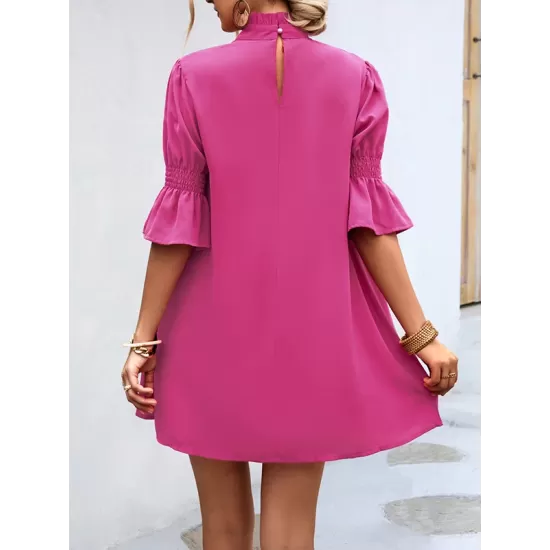 Solid Color Half Sleeves Loose High-Neck Mini Dresses