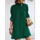 Solid Color Half Sleeves Loose High-Neck Mini Dresses