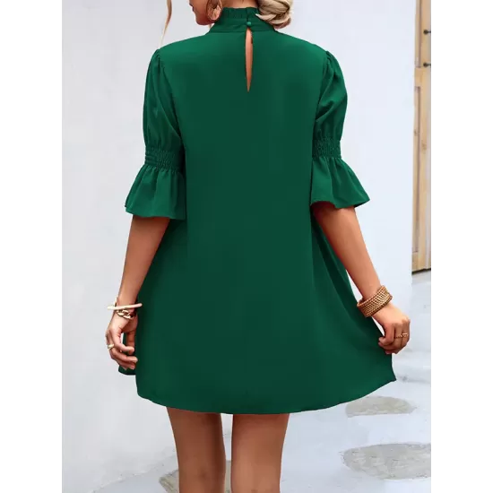 Solid Color Half Sleeves Loose High-Neck Mini Dresses