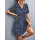 Flower Print Split-Joint Short Sleeves V-Neck Mini Dresses