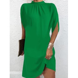 Solid Color Loose Raglan Sleeve Mock Neck Mini Dresses