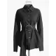 Belted Buttoned Long Sleeves Loose Lapel Shirt Dress Mini Dresses