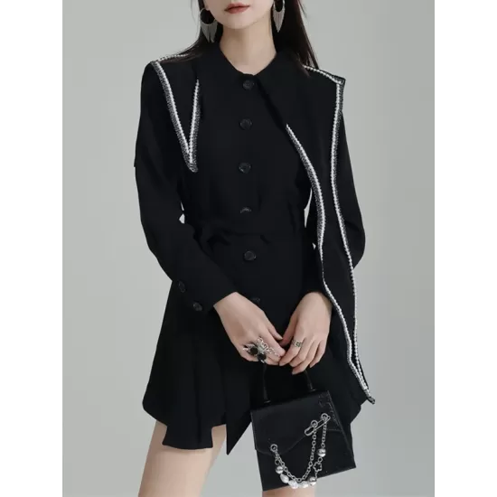 Asymmetric Buttoned A-Line High Waisted Lapel Mini Dresses