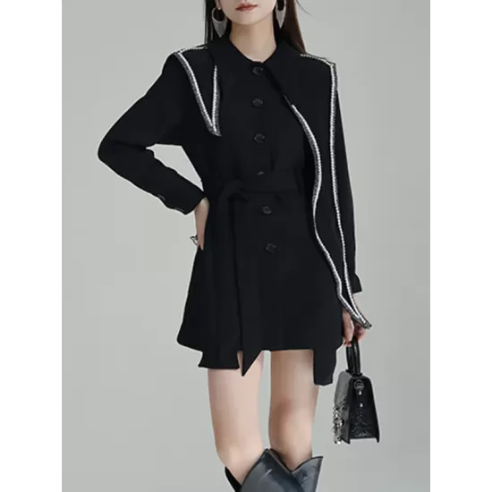 Asymmetric Buttoned A-Line High Waisted Lapel Mini Dresses