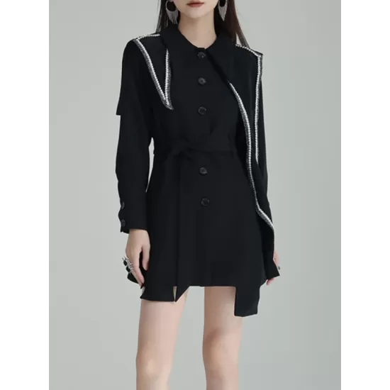 Asymmetric Buttoned A-Line High Waisted Lapel Mini Dresses