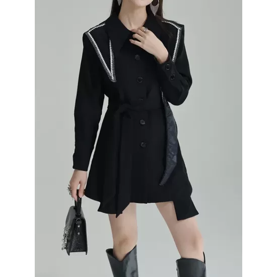 Asymmetric Buttoned A-Line High Waisted Lapel Mini Dresses