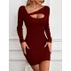 Asymmetric Hollow Solid Color Bodycon Long Sleeves Asymmetric Collar Mini Dresses