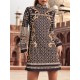 Beaded Long Sleeves High Neck Mini Dresses