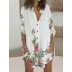 Buttoned Flower Print Long Sleeves Loose Lapel Shirt Dress Mini Dresses