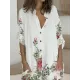 Buttoned Flower Print Long Sleeves Loose Lapel Shirt Dress Mini Dresses