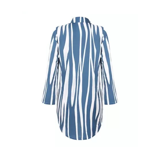 Buttoned Striped Long Sleeves Loose Lapel Shirt Dress Mini Dresses