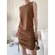 Drawstring Solid Color Loose Sleeveless Round-Neck Mini Dresses