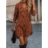 Leopard High-Low Long Sleeves V-Neck Mini Dresses