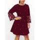 Mesh Polka-Dot Split-Joint Three-Dimensional Flower A-line Loose Round-neck Mini Dresses