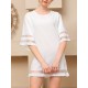 Mesh Solid Color Split-Joint A-Line Half Sleeves Round-Neck Mini Dresses