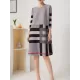 Contrast Color Plaid Pleated A-Line Loose Round-Neck Mini Dresses